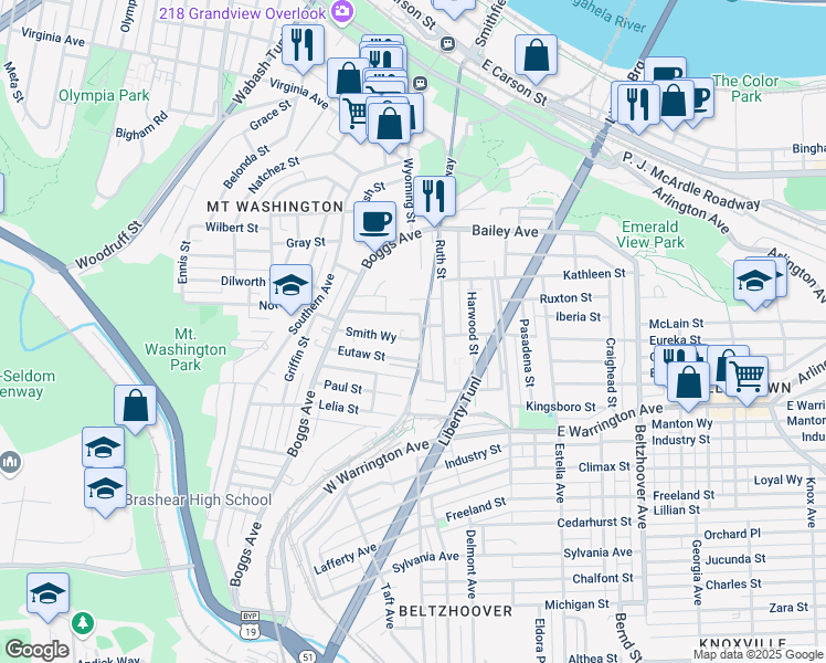 map of restaurants, bars, coffee shops, grocery stores, and more near 81 Larkfield Way in Pittsburgh