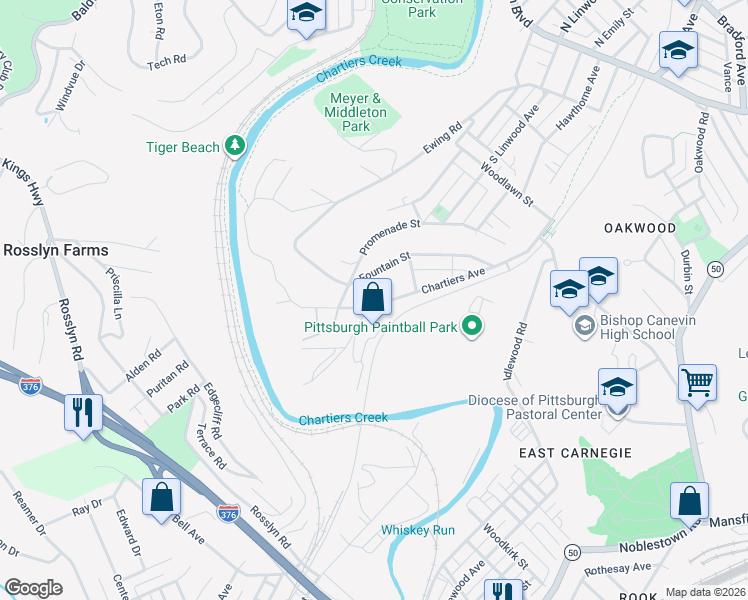map of restaurants, bars, coffee shops, grocery stores, and more near 200 Chartiers Avenue in Pittsburgh
