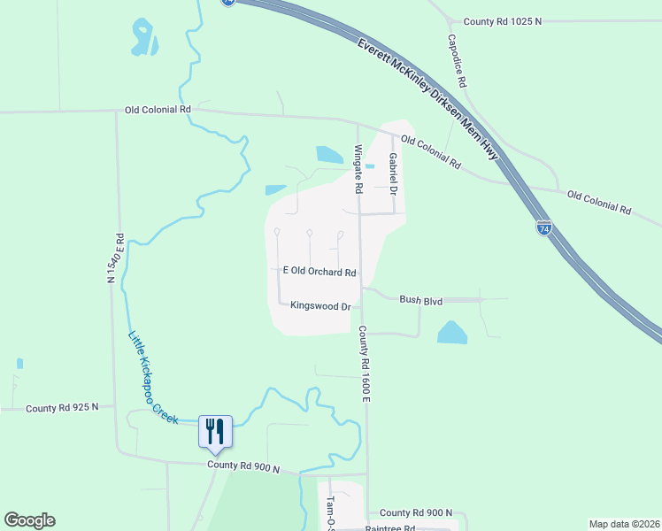 map of restaurants, bars, coffee shops, grocery stores, and more near 15947 East Old Orchard Road in Bloomington