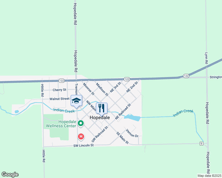 map of restaurants, bars, coffee shops, grocery stores, and more near 301-309 Madison Street in Hopedale