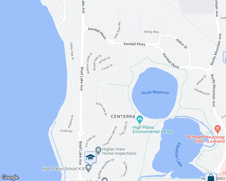 map of restaurants, bars, coffee shops, grocery stores, and more near 3234 Loomis Lake Court in Loveland