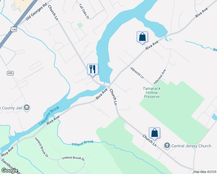 map of restaurants, bars, coffee shops, grocery stores, and more near in East Brunswick