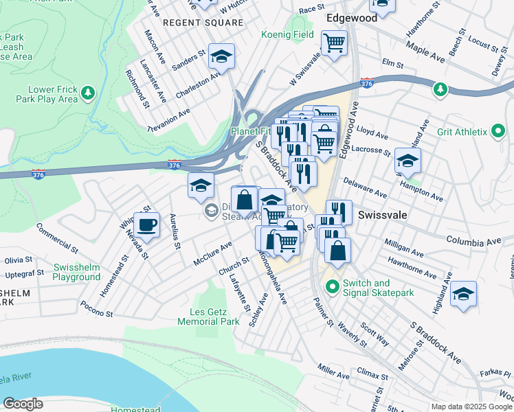 map of restaurants, bars, coffee shops, grocery stores, and more near 7437 McClure Avenue in Pittsburgh