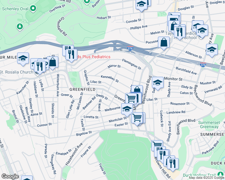 map of restaurants, bars, coffee shops, grocery stores, and more near 938 Greenfield Avenue in Pittsburgh