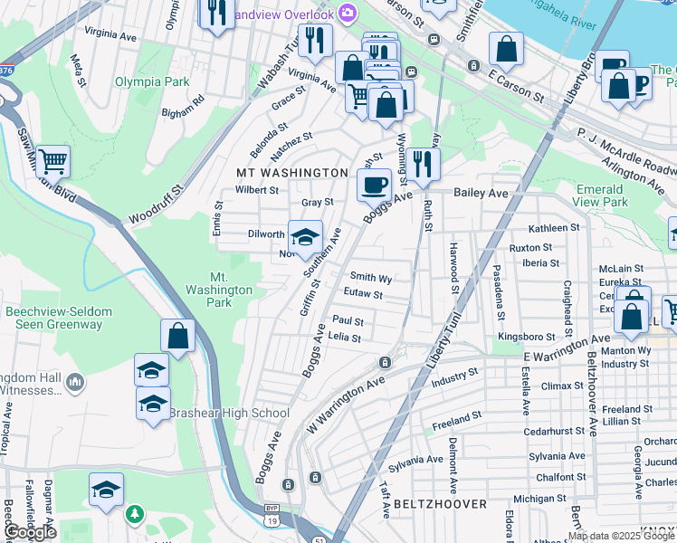 map of restaurants, bars, coffee shops, grocery stores, and more near 430 Boggs Avenue in Pittsburgh