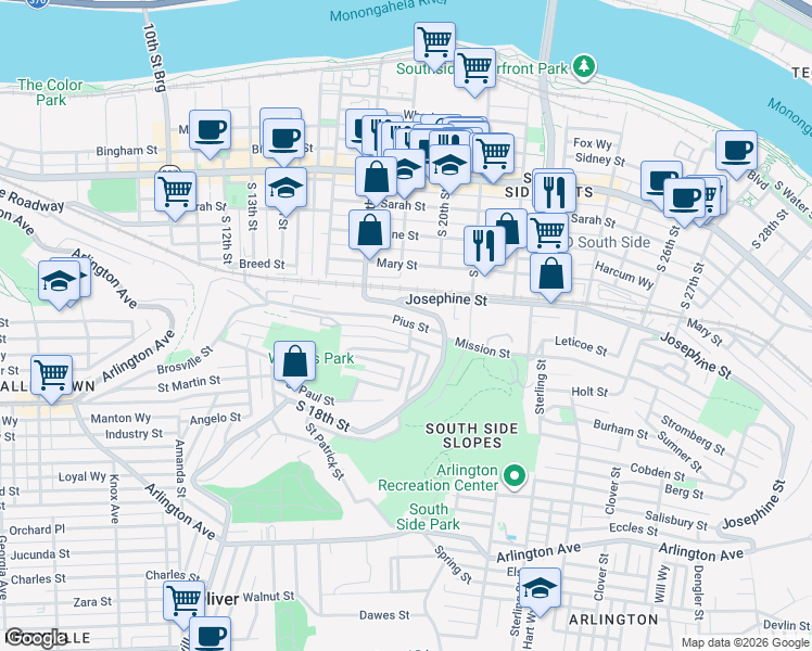map of restaurants, bars, coffee shops, grocery stores, and more near 2014 Gregory Street in Pittsburgh