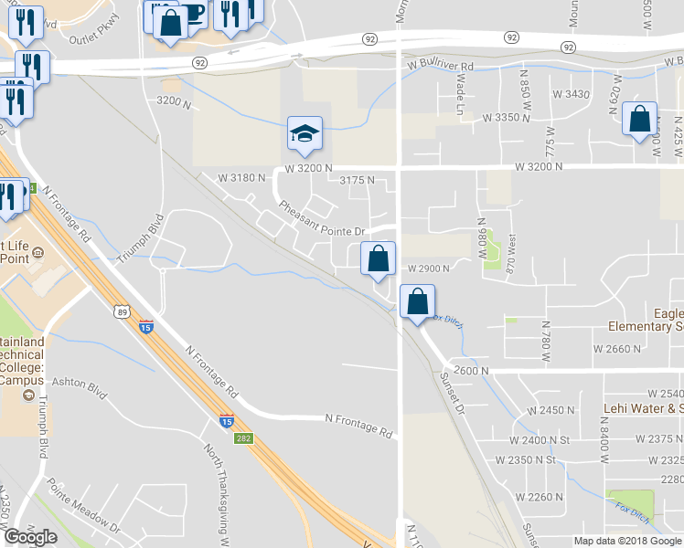 map of restaurants, bars, coffee shops, grocery stores, and more near 1375 2910 North in Lehi