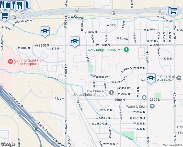 map of restaurants, bars, coffee shops, grocery stores, and more near 913 2840 North in Lehi
