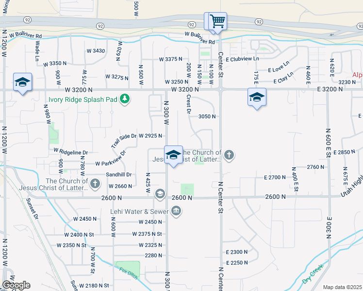 map of restaurants, bars, coffee shops, grocery stores, and more near 243 West 2875 North in Lehi