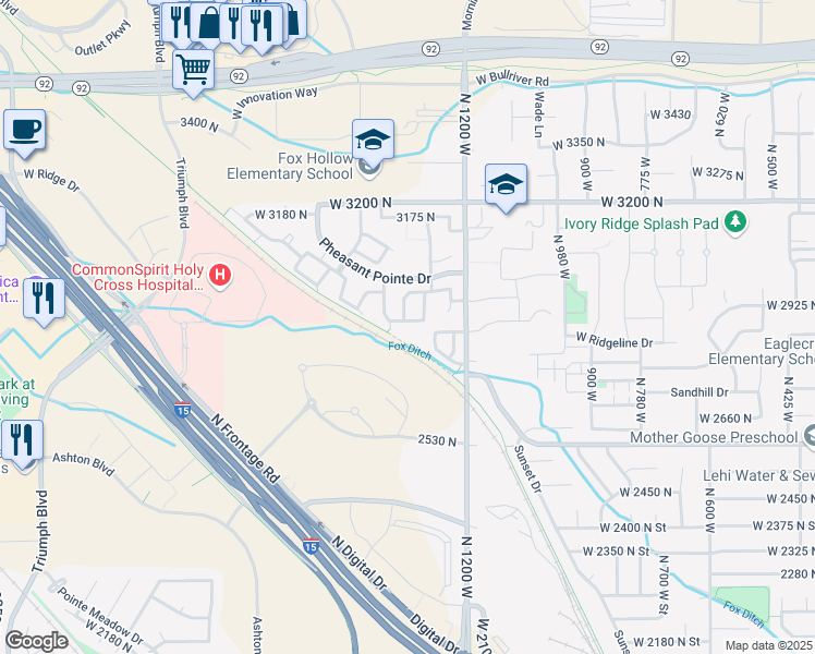 map of restaurants, bars, coffee shops, grocery stores, and more near 1375 2910 North in Lehi