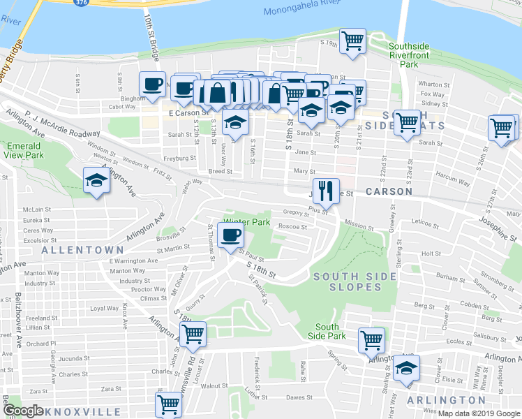 map of restaurants, bars, coffee shops, grocery stores, and more near 148 Monastery Avenue in Pittsburgh