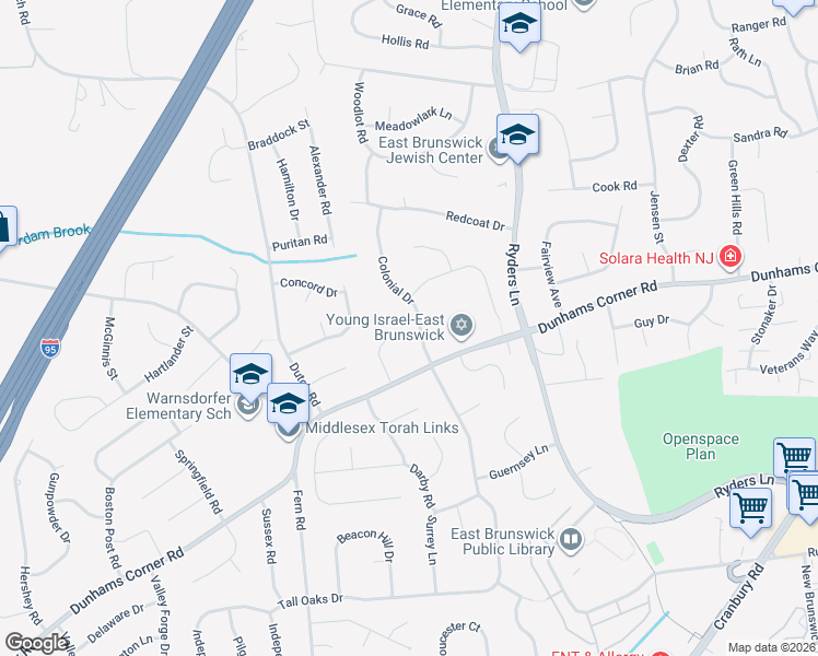 map of restaurants, bars, coffee shops, grocery stores, and more near 8 Barkley Court in East Brunswick