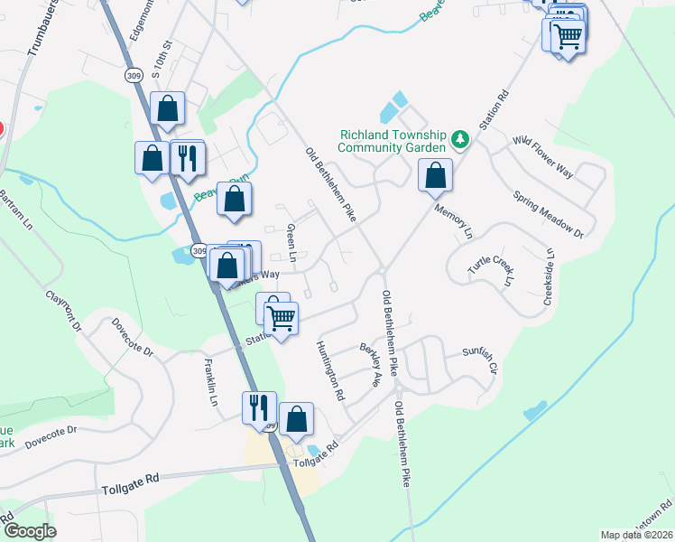 map of restaurants, bars, coffee shops, grocery stores, and more near 94 Laurel Court in Quakertown