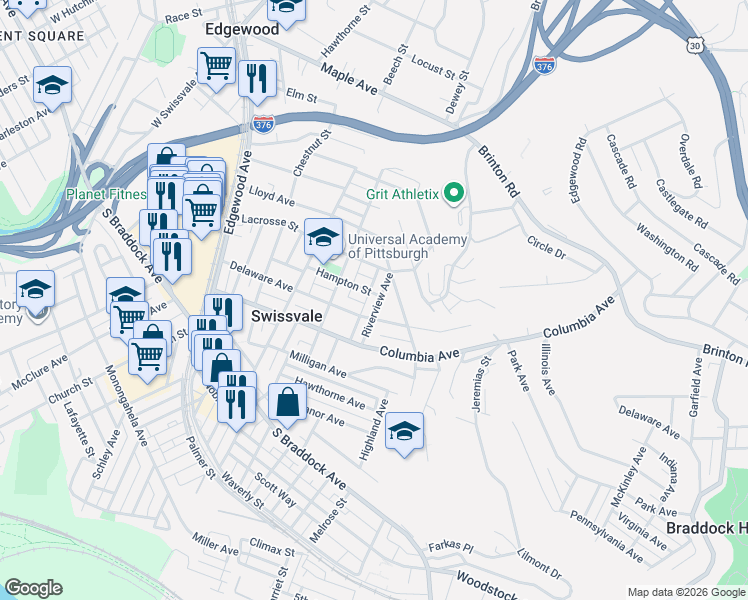 map of restaurants, bars, coffee shops, grocery stores, and more near 2230 Delaware Avenue in Pittsburgh