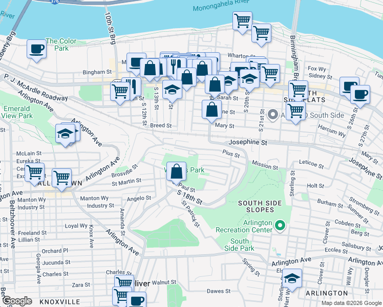 map of restaurants, bars, coffee shops, grocery stores, and more near 148 Monastery Avenue in Pittsburgh