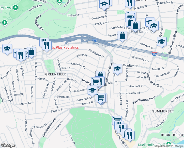 map of restaurants, bars, coffee shops, grocery stores, and more near 978 Lilac Street in Pittsburgh