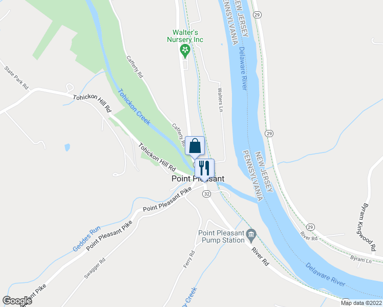 map of restaurants, bars, coffee shops, grocery stores, and more near 225 River Road in Pipersville