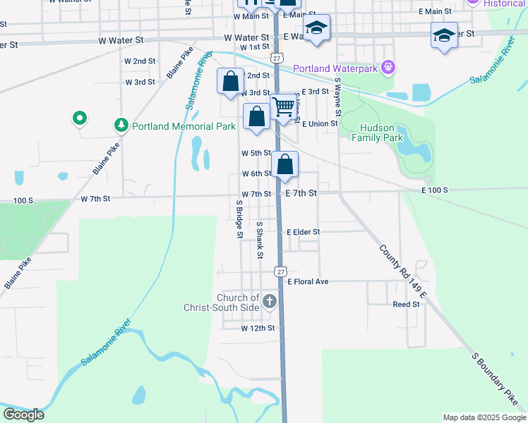map of restaurants, bars, coffee shops, grocery stores, and more near 822-918 South Meridian Street in Portland