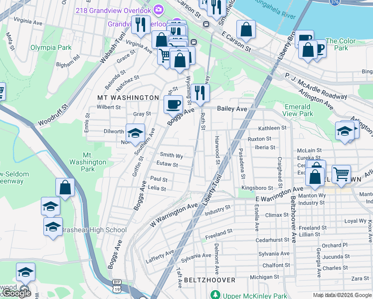 map of restaurants, bars, coffee shops, grocery stores, and more near 21 Kohlmeyers Lane in Pittsburgh