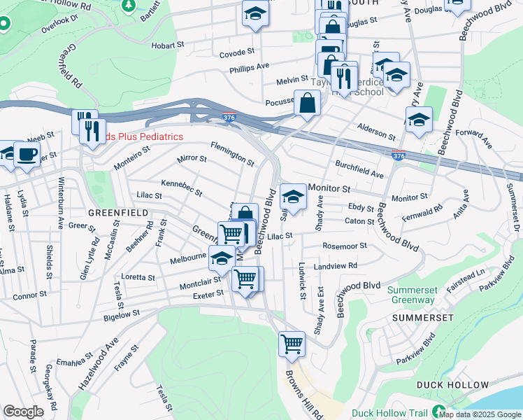 map of restaurants, bars, coffee shops, grocery stores, and more near in Pittsburgh