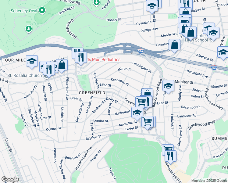 map of restaurants, bars, coffee shops, grocery stores, and more near 859 Lilac Street in Pittsburgh