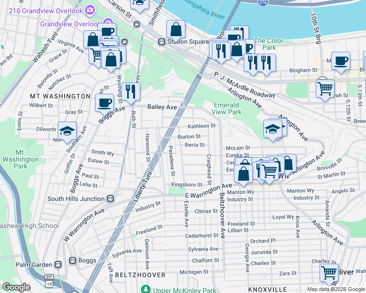 map of restaurants, bars, coffee shops, grocery stores, and more near 401 Ruxton Street in Pittsburgh