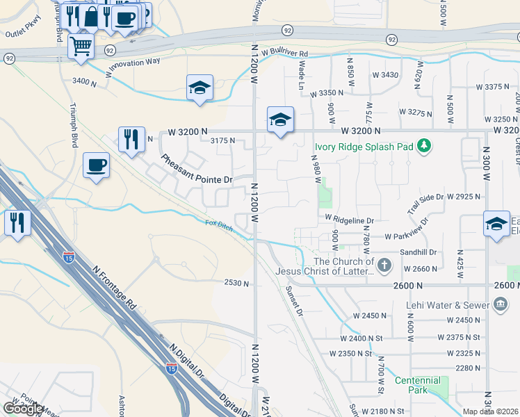 map of restaurants, bars, coffee shops, grocery stores, and more near 10530 North 8800 West in Lehi