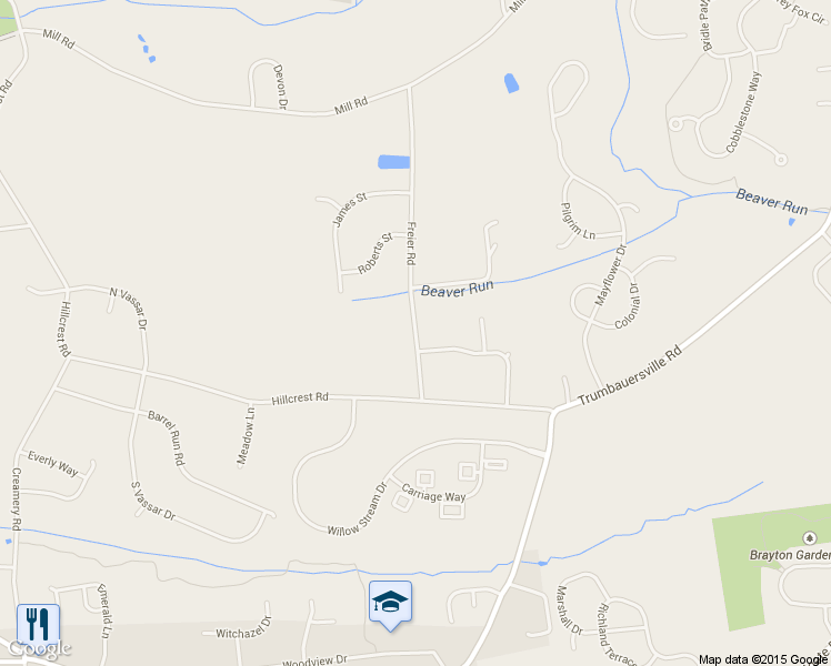 map of restaurants, bars, coffee shops, grocery stores, and more near 1775 Freier Road in Quakertown