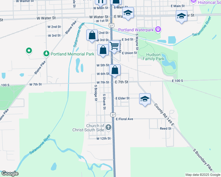 map of restaurants, bars, coffee shops, grocery stores, and more near 822 South Meridian Street in Portland