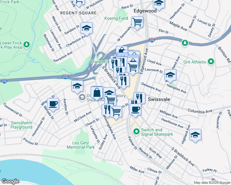 map of restaurants, bars, coffee shops, grocery stores, and more near 7469 Schoyer Avenue in Pittsburgh