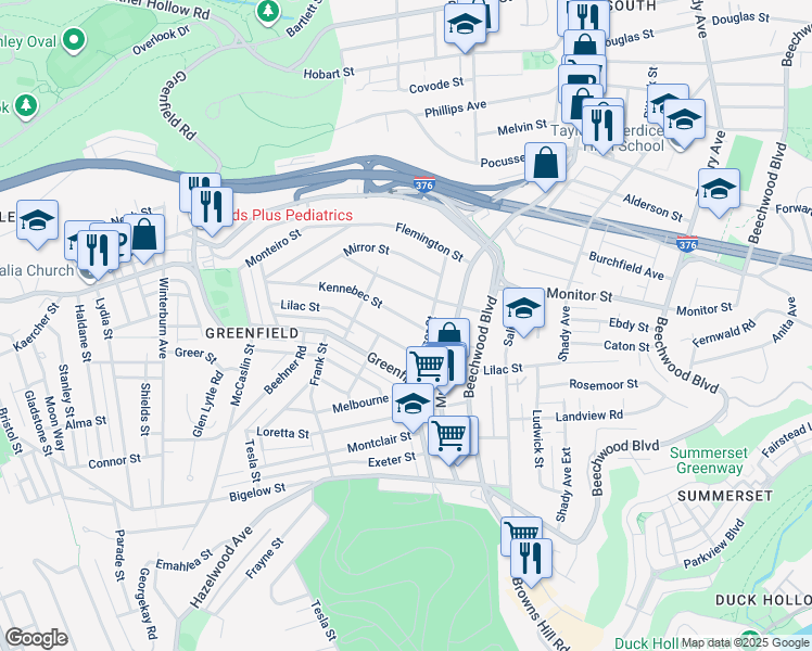 map of restaurants, bars, coffee shops, grocery stores, and more near 935 Kennebec Street in Pittsburgh