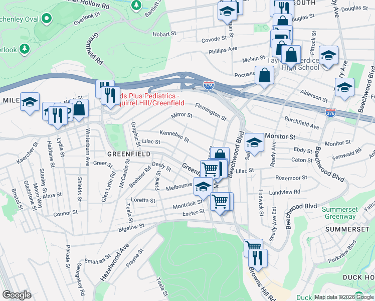 map of restaurants, bars, coffee shops, grocery stores, and more near 900 Kennebec Street in Pittsburgh