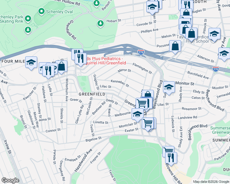 map of restaurants, bars, coffee shops, grocery stores, and more near 859 Lilac Street in Pittsburgh