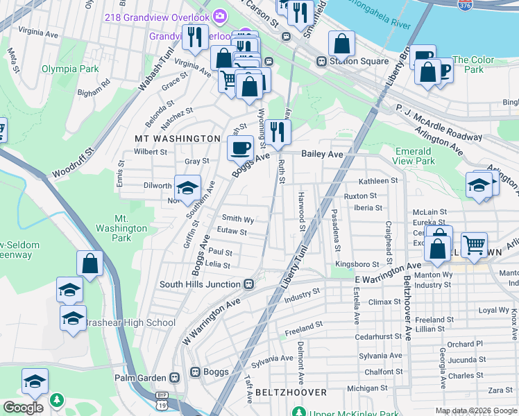 map of restaurants, bars, coffee shops, grocery stores, and more near 21 Kohlmeyers Lane in Pittsburgh