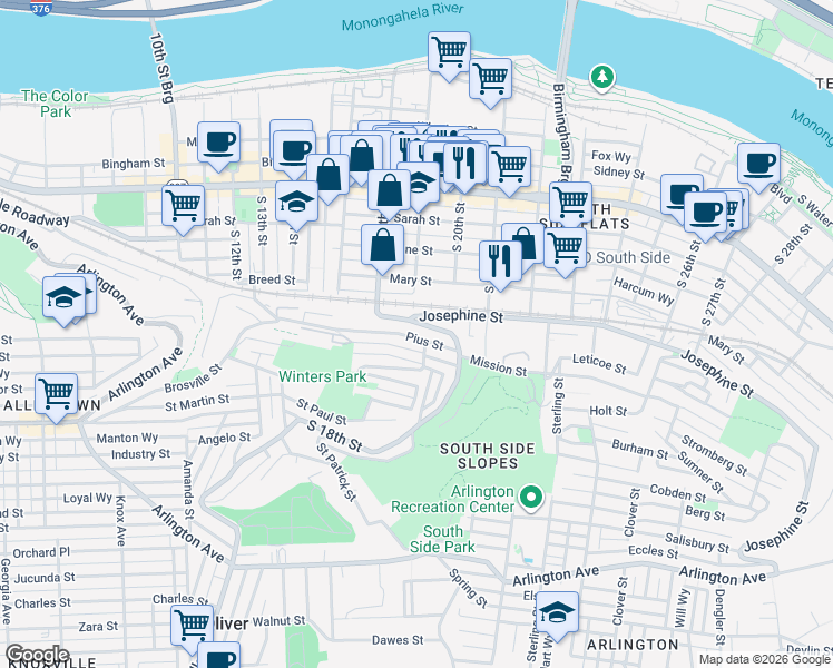 map of restaurants, bars, coffee shops, grocery stores, and more near 152 Pius Street in Pittsburgh