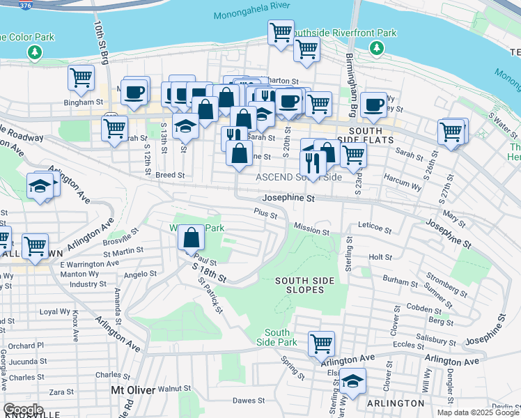 map of restaurants, bars, coffee shops, grocery stores, and more near 149 Pius Street in Pittsburgh