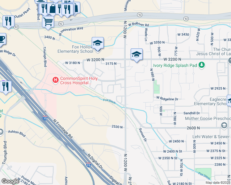map of restaurants, bars, coffee shops, grocery stores, and more near 2918 North 1310 West in Lehi