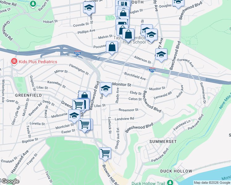 map of restaurants, bars, coffee shops, grocery stores, and more near 6230 Monitor Street in Pittsburgh