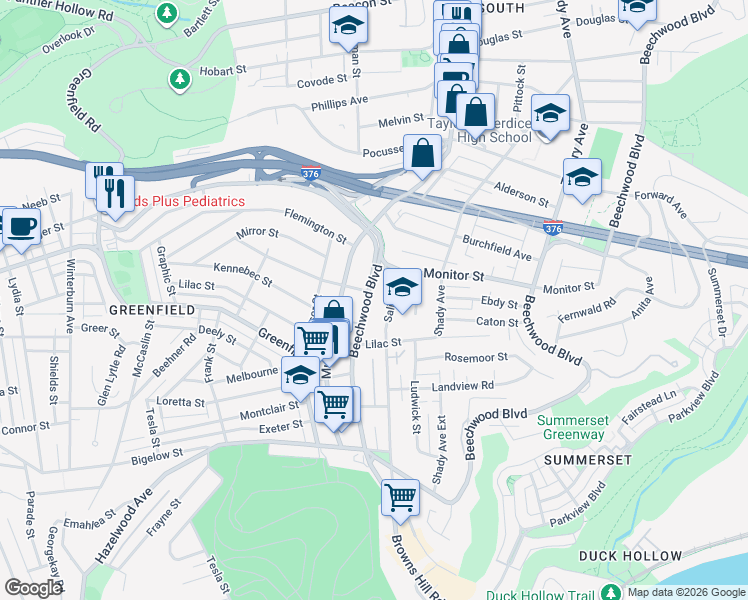 map of restaurants, bars, coffee shops, grocery stores, and more near in Pittsburgh
