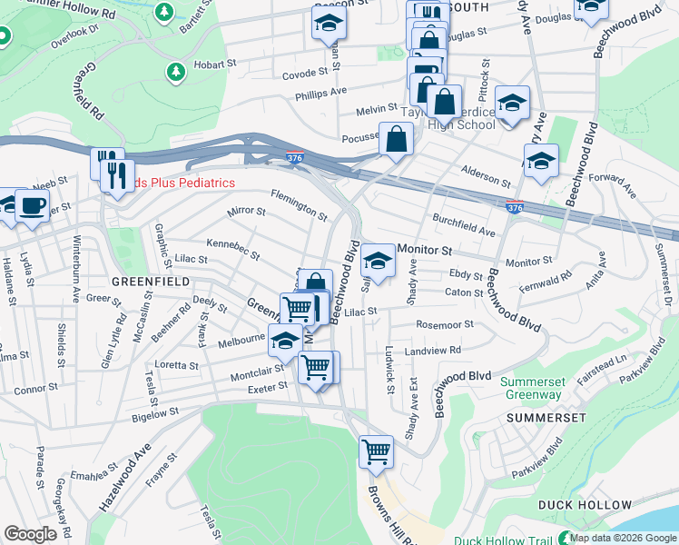 map of restaurants, bars, coffee shops, grocery stores, and more near in Pittsburgh