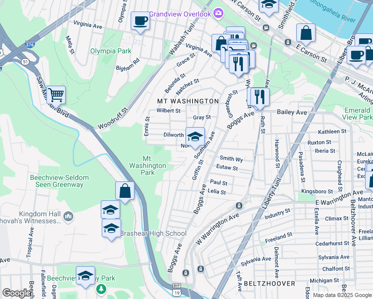 map of restaurants, bars, coffee shops, grocery stores, and more near 466 Norton Street in Pittsburgh
