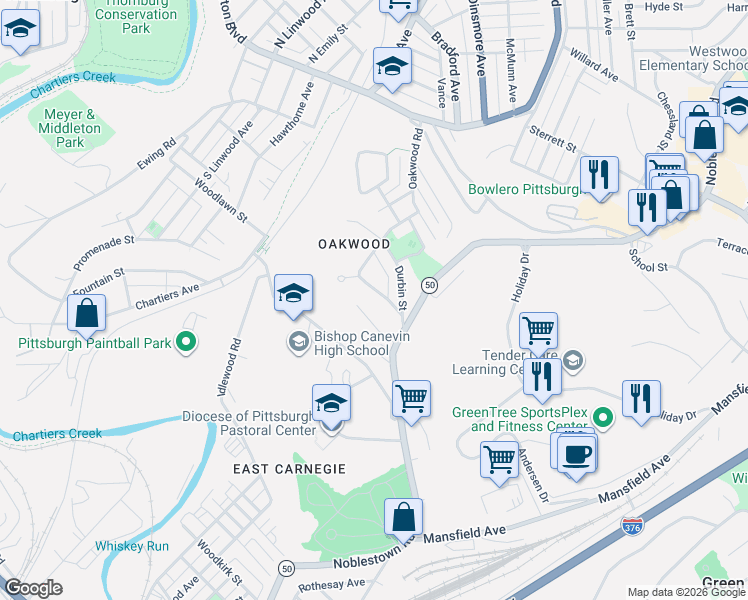 map of restaurants, bars, coffee shops, grocery stores, and more near 2452 Craftmont Avenue in Pittsburgh