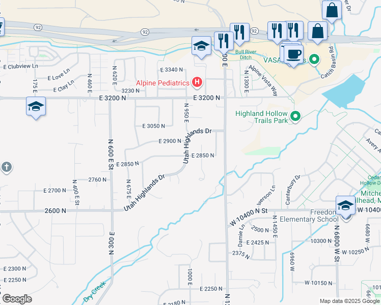 map of restaurants, bars, coffee shops, grocery stores, and more near 975 East 2850 North in Lehi