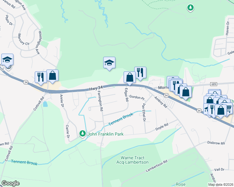 map of restaurants, bars, coffee shops, grocery stores, and more near 272 New Jersey 34 in Matawan