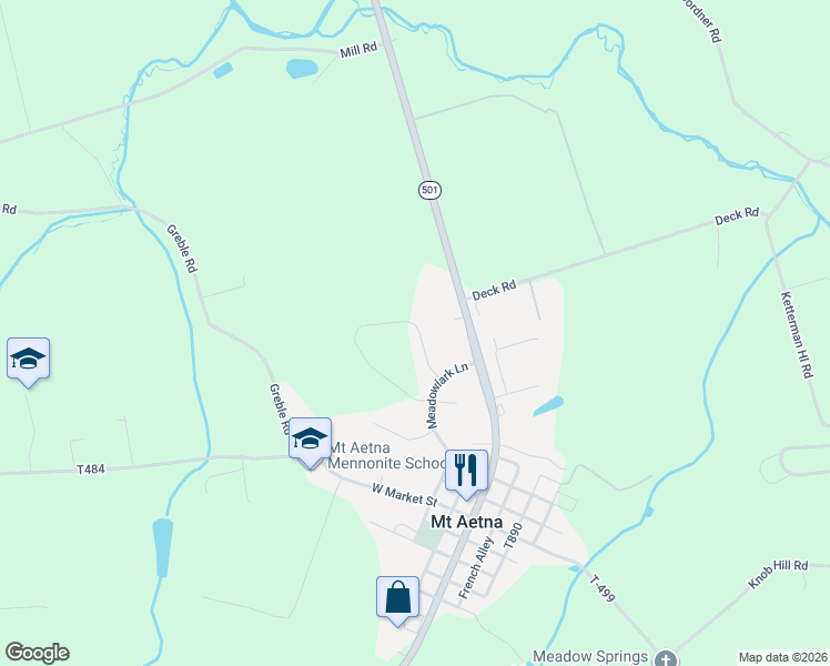 map of restaurants, bars, coffee shops, grocery stores, and more near 18 Clover Drive in Myerstown