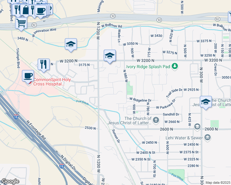 map of restaurants, bars, coffee shops, grocery stores, and more near 2908 North 1080 West in Lehi