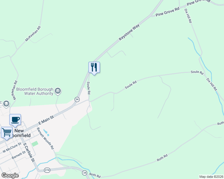 map of restaurants, bars, coffee shops, grocery stores, and more near 130 Soule Road in New Bloomfield