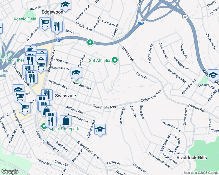 map of restaurants, bars, coffee shops, grocery stores, and more near 1400 Smokey Wood Drive in Swissvale