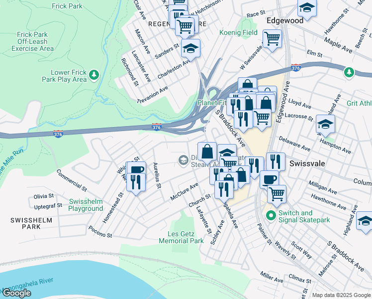 map of restaurants, bars, coffee shops, grocery stores, and more near 7332 Whipple Street in Pittsburgh
