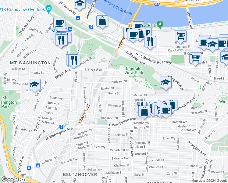 map of restaurants, bars, coffee shops, grocery stores, and more near 435 Ruxton Street in Pittsburgh